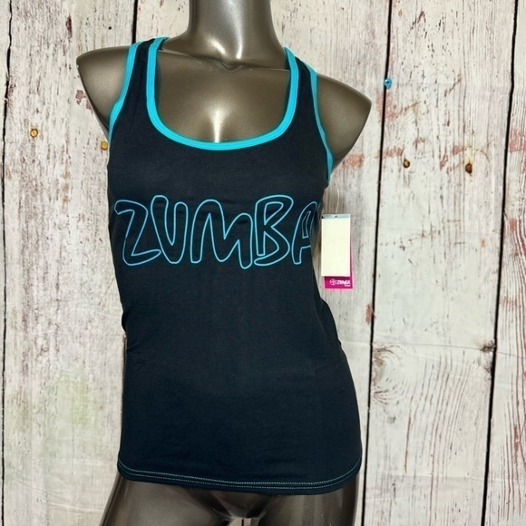 ZUMBA FITNESS sporty stretchy black tank top Blue “Join the Party” XXLarge NWT - Picture 3 of 10